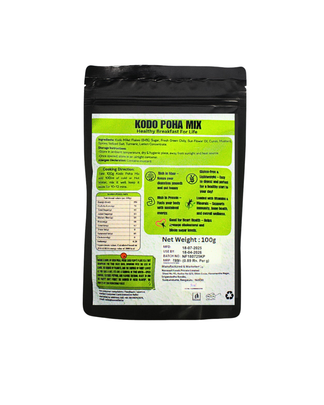 Kodo Poha Mix - Healthy Millet Breakfast, No Sugar