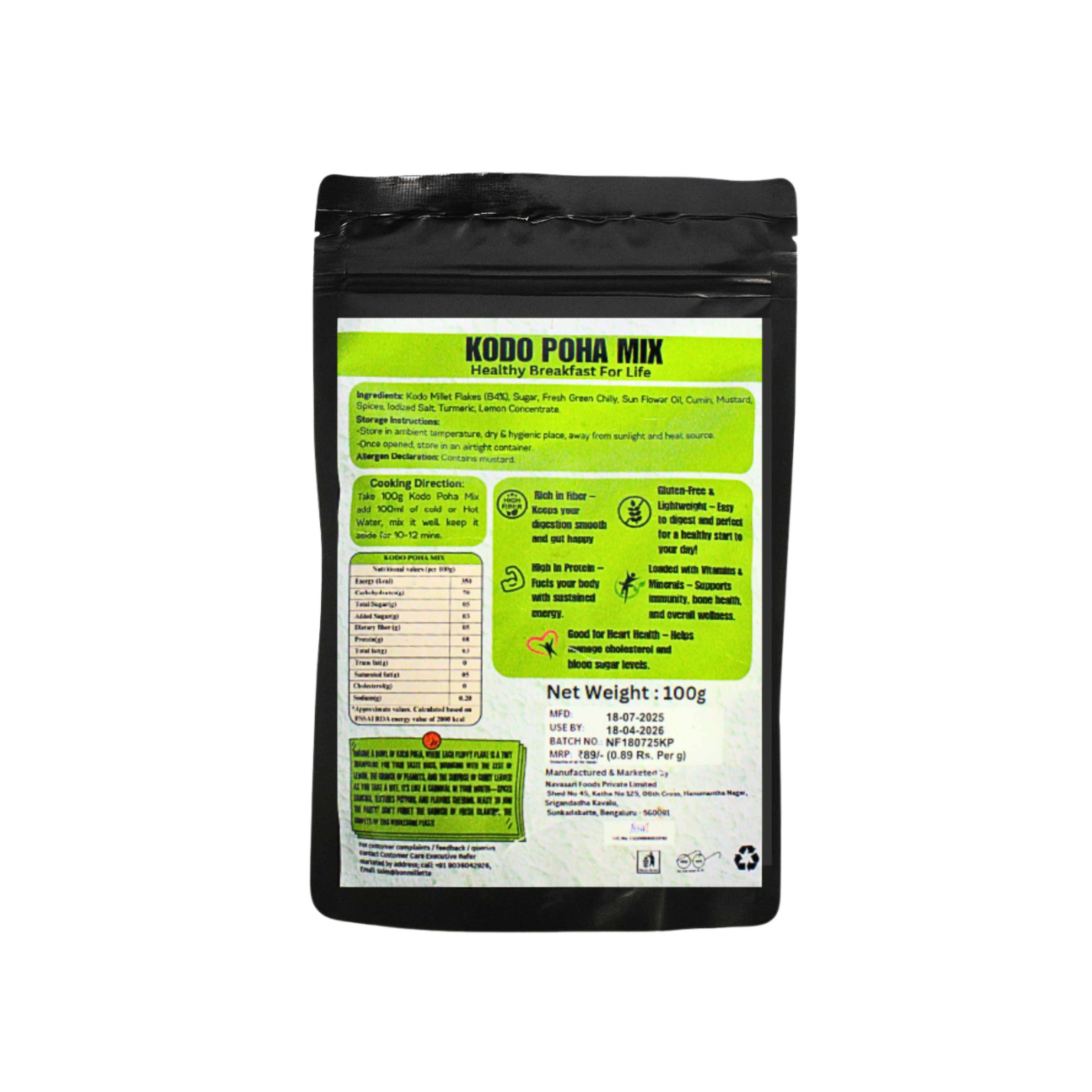 Kodo Poha Mix - Healthy Millet Breakfast, No Sugar